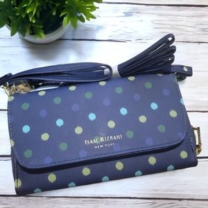 Isaac Mizrahi 3 in 1 Wallet / Wristlet / Crossbody NWT Bag - Navy Blue w/ Dots